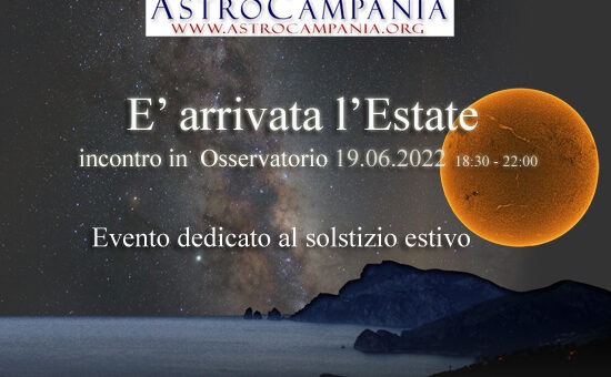 E’ arrivata l’Estate – incontro in Osservatorio su prenotazione  – 19 giugno 2022